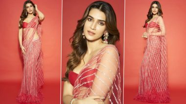 Kriti Sanon Oozes Oomph in Pink Sequinned Saree and Sleeveless Blouse; View Stunning Pics of Bhediya Actress