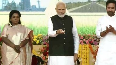 PM Narendra Modi Lays Foundation Stone of Multiple Developmental Projects Worth Over Rs 9,500 Crore in Telangana, Dedicates RFCL Plant to Nation (See Pics and Watch Video)