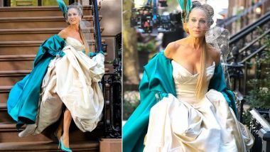 And Just Like That: Sarah Jessica Parker Photographed in the Iconic Wedding Dress From Sex and the City Movie While Filming for Season 2 (View Pics)
