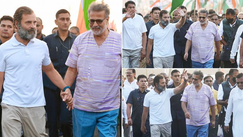 Mahatma Gandhi’s Great Grandson Tushar Gandhi Joins Rahul in Bharat Jodo Yatra at Maharashtra’s Shegaon; Congress Calls It ‘Historic’ (See Pics)