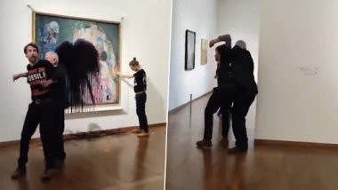 Austria: Climate Activists Throw Black Liquid at Artist Gustav Klimt’s Painting at Leopold Museum in Vienna (Watch Video)