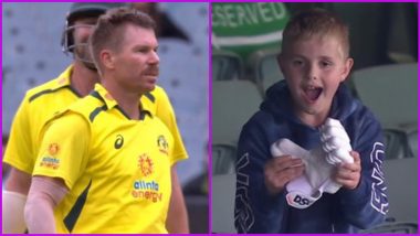 Great Gesture! David Warner Gifts Batting Gloves to Lucky Kid After Scoring Century Against England in 3rd ODI (Watch Video)