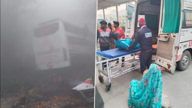 Uttar Pradesh: Dense Fog Causes Collision Between Bus and Container in Gautam Buddha Nagar; One Dead, 10 Injured (See Pics)