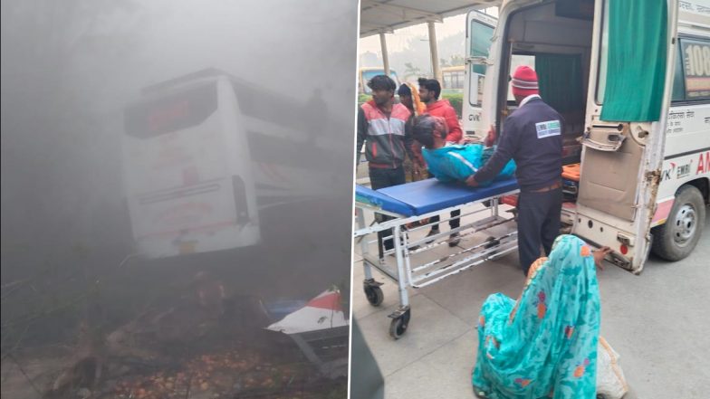 Uttar Pradesh: Dense Fog Causes Collision Between Bus and Container in Gautam Buddha Nagar; One Dead, 10 Injured (See Pics)