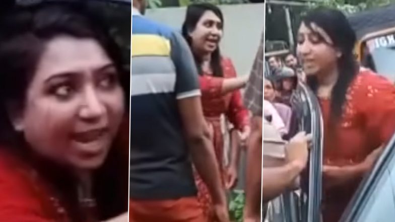 Video: Drunk Woman Creates Ruckus After Ramming Her Car Into Scooter in Kannur, Hurls Abuses at Locals; Arrested