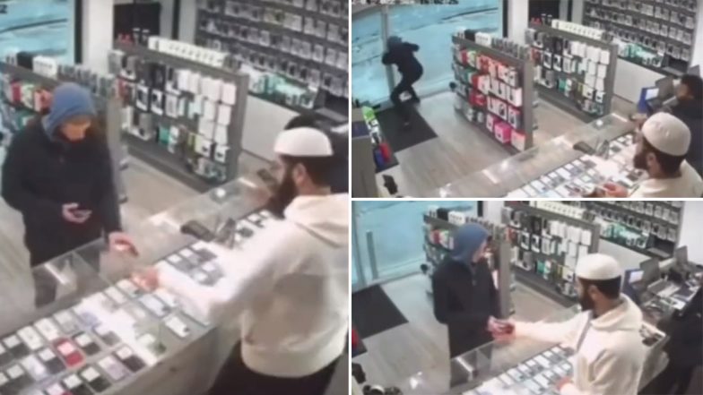 Failed Robbery Attempt! Thief Steals Smart Phone and Tries To Run Away With It, Gets Stopped By Jammed Door in Viral Video