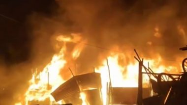 Noida Fire: Massive Blaze Erupts at Plastic Warehouse in Sector 93, No Casualties Reported (Watch Video)