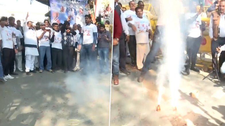 Himachal Pradesh Assembly Election Result 2022: Congress Crosses Majority Mark, Workers Celebrate at Delhi Office (Watch Video)