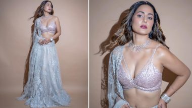 Hina Khan Radiates Sexy Indian Princess Vibes in a Sparkly Silver-Grey and Rose Gold Lehenga (View Pics)