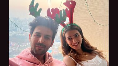 Kartik Aaryan Shares Christmas Selfie in Reindeer Antlers With ‘Shehzada’ Co-Star Kriti Sanon (View Pic)