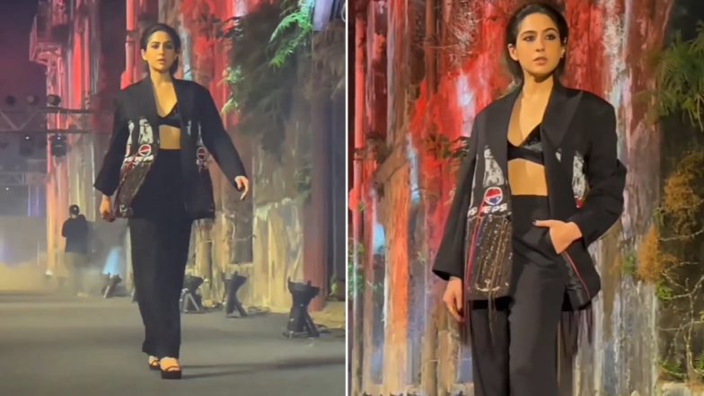 Sara Ali Khan Looks Suave Adorned in a Black Pantsuit As She Walks Down the Ramp for a Pepsi and Huemn Fashion Show - Watch