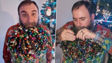 Man Becomes a Christmas Tree; Breaks Record Title for Most Beard Baubles by Attaching 710 Wearable Multi-Coloured Holiday Ornaments (Watch Video)