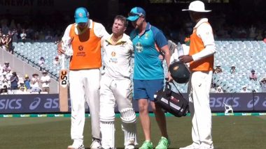 David Warner Injures Self While Celebrating his Double Century, Retires Hurt After Reaching the Milestone in AUS vs SA 2nd Test Day 2