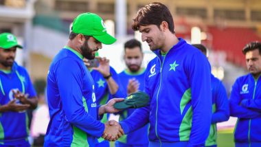 Mohammad Wasim Jr Makes Test Debut for Pakistan, Handed Test Cap by Azhar Ali at the Start of PAK vs ENG Karachi Test