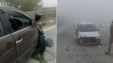 Greater Noida: Fog Causes Several Vehicles to Collide on Eastern Peripheral Expressway, Several Injured (Watch Video)