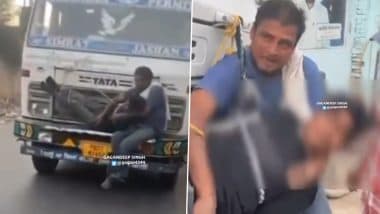 Punjab: Man Accused of Stealing Wheat Bags Tied to Moving Truck’s Bonnet in Muktsar; Video Goes Viral