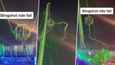 Terrifying Accident Video: Cable of Slingshot Ride Snaps, Seating Pod Crashes Into Beam Leaving Two Persons Trapped at Winter Wonderland in London's Hyde Park