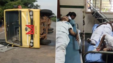 Telangana: Bus Carrying Students From Nursing Collage Overturns After Being Hit by Lorry in Nalgonda, 30 Injured (See Pics)