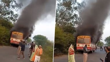 Video: State Transport Bus Catches Fire in UP’s Banda, Passengers Manage to Escape