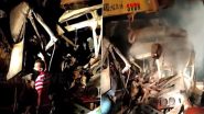 Andhra Pradesh Road Accident: Four Burnt Alive After Two Lorries Collide, Catch Fire in Kakinada (Watch Video)