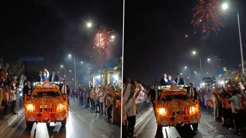 Gujarat Assembly Elections 2022: Stunning Fireworks Show Welcomes PM Narendra Modi During His Roadshow in Ahmedabad (Watch Video)