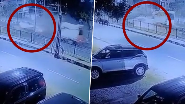 Video: Speeding Car Crashes, Hits Divider in Uttar Pradesh; CCTV Footage Shows Horrific Accident