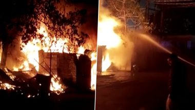 Uttar Pradesh Fire: Blaze Engulfs Six Scrap Shops in Kanpur, No Casualty (See Pics and Video)