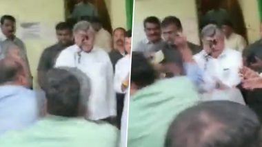 Maharashtra: Man Throws Ink At Minister Chandrakant Patil Over His Remarks on Dr BR Ambedkar, Mahatma Jyotiba Phule in Pune’s Pimpri Chinchwad (Watch Video)