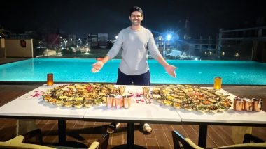 Kartik Aaryan Is in No Mood to Louse Up His Diet Plans, Says 'No Touching, Only Seeing' As He Poses With Two Huge Gujarati Thalis (View Pic)