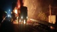 India News | Oil Tanker and Container Lorry Caught Fire in Telangana's Wanaparthy, Lookout for the Drivers Underway