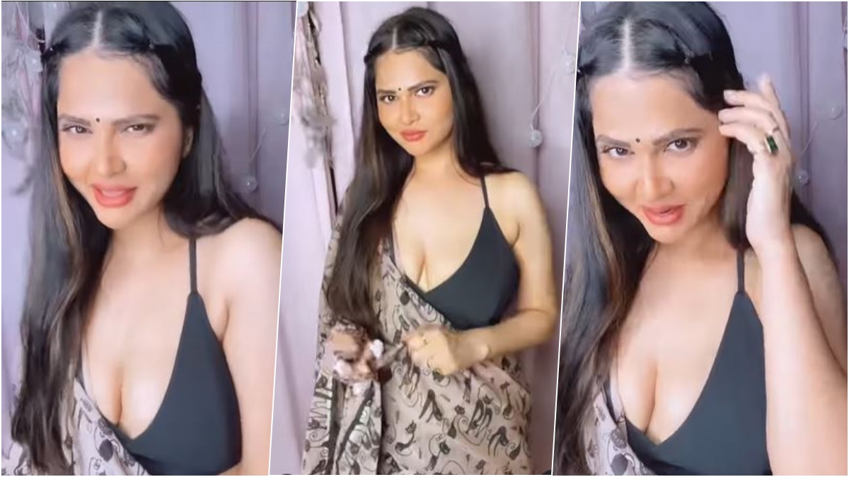 Aabha Paul Hot Saree Video With Cleavage-Revealing Black Spaghetti Strap Blouse Goes Viral on Instagram! 👗 LatestLY pic image
