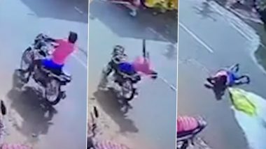 Tamil Nadu: Miraculous Escape for Biker in Thoothukudi After Rope From Passing Truck Entangle Around His Neck (Watch Video)