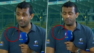 Bird Poops on Commentator Farveez Maharoof on Live TV During LPL 2022, Presenter Neroli Meadows Breaks Out Into Laughter (Watch Video)