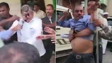 Maharashtra: Ink Thrown at Chandrakant Patil in Pune Over Remarks on Babasaheb Ambedkar, Mahatma Jyotiba Phule (Watch Video)