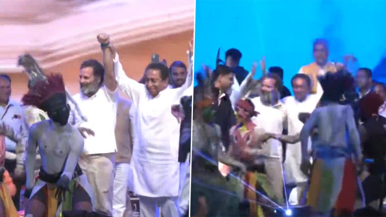 Rahul Gandhi, Rajasthan CM Ashok Gehlot, Sachin Pilot and Kamal Nath Take Part in Tribal Dance in Jhalawar (Watch Video)