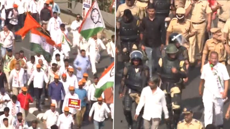 Halla Bol March: MVA Holds Protest Against Eknath Shinde Govt In Mumbai Over Controversial Remark On Chhatrapati Shivaji Maharaj (Watch Video)