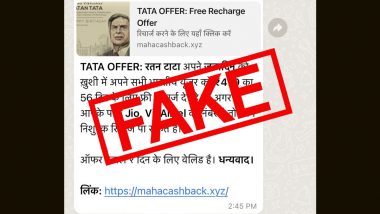 Tata Offering Free Rs 479 Recharge to Celebrate Ratan Tata’s Birthday? Here’s A Fact Check of the Fake Post Going Viral on WhatsApp