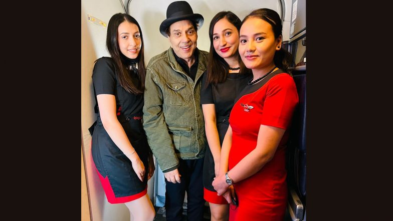 SpiceJet Lands in NCW Trouble After Writing ‘Red-Hot Girls’ on Actor Dharmendra’s Pic With Air Hostesses