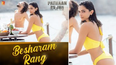 Pathaan Song Besharam Rang: Deepika Padukone Rocks a Yellow Bikini in New Poster Shared by Shah Rukh Khan!