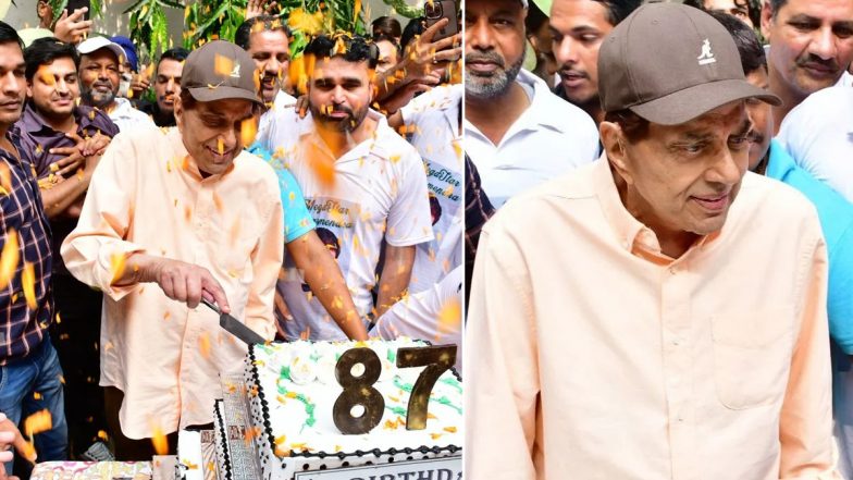 Dharmendra Turns 87: Veteran Superstar Rejoices While Cutting His Birthday Cake With Fans (View Pics)