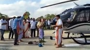Helicopter 'Vahan Puja'! Telangana Businessman Boinpally Srinivas Rao Takes Chopper to Temple For Puja Rituals (Watch Viral Video)