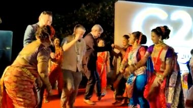 Mumbai: G20 Delegates Walk at Gateway of India and Taj Mahal Palace Hotel, Witness Cultural Programs, Some Playing Dhol (Watch Video)