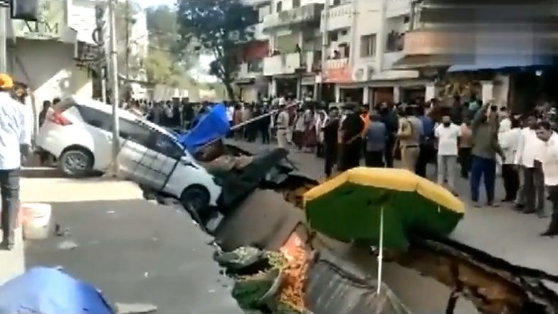 Viral Video: Vehicles Damaged After Portion of Road Caves in Hyderabad's Goshamahal Area