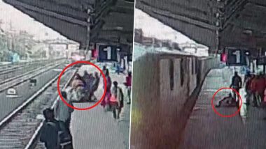 Viral Video: Cops Save Two Elderly Women Crossing Railway Tracks From Approaching Train in Madhya Pradesh’s Hoshangabad