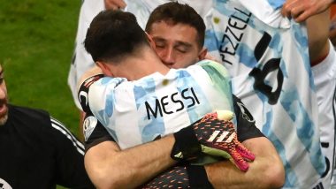 Lionel Messi Hugs Emiliano Martinez After Argentina's Win Against Netherlands in the Quarterfinal Of FIFA World Cup 2022 (Watch Video)
