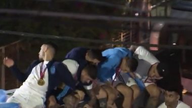 Lionel Messi and Other Players Avoid Freak Accident, Almost hit Overhead Cable on Top of Bus During Argentina’s FIFA World Cup 2022 Victory Parade (Watch Video)
