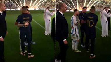 Lionel Messi Hugs Kylian Mbappe After Argentina’s Win Over France in FIFA World Cup 2022 Final (Watch Video)