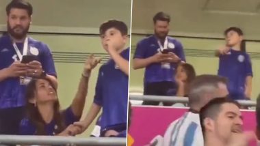 Lionel Messi’s Son Mateo Throws Chewing Gum at Fans During Argentina vs Australia FIFA World Cup 2022 Last 16 Clash (Watch Video)