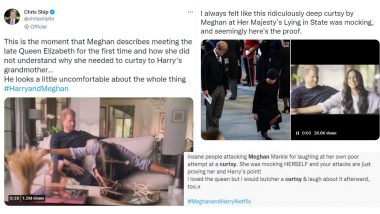 Meghan Markle’s ‘Mocking’ Curtsy to Queen Elizabeth II in Netflix’s Harry & Meghan Documentary Scene Draws Mixed Reactions