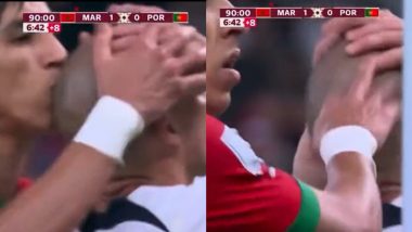 Morocco’s Jawad El Yamiq Kisses Pepe’s Bald Head After Veteran Defender Failed To Score in Injury Time During Morocco vs Portugal FIFA World Cup 2022 Quarterfinal (Watch Video)